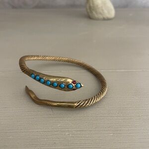 Antique Victorian Egyptian Revival  Snake Bracelet with Turquoise Arm Cuff Ruby